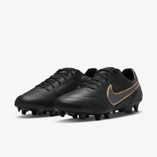 παπουτσια ποδοσφαιρου Nike Tiempo Legend 9 Pro FG Firm-Ground γυναικεια μαυρα σκούρο γκρι μεταλλικός χρυσο χρωμα μεταλλικός σκούρο γκρι | NK076XER