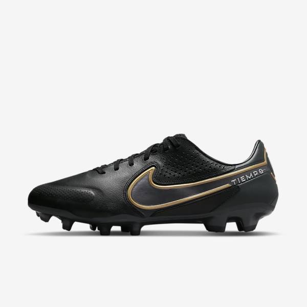 παπουτσια ποδοσφαιρου Nike Tiempo Legend 9 Pro FG Firm-Ground γυναικεια μαυρα σκούρο γκρι μεταλλικός χρυσο χρωμα μεταλλικός σκούρο γκρι | NK076XER