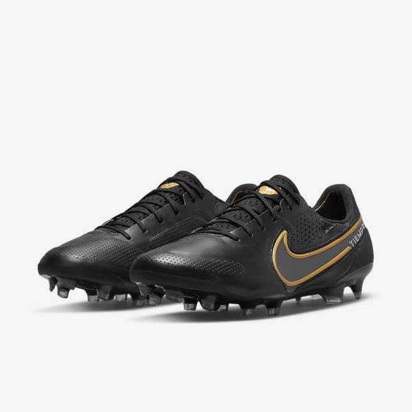 παπουτσια ποδοσφαιρου Nike Tiempo Legend 9 Elite FG Firm-Ground γυναικεια μαυρα σκούρο γκρι μεταλλικός χρυσο χρωμα μεταλλικός σκούρο γκρι | NK209IFN