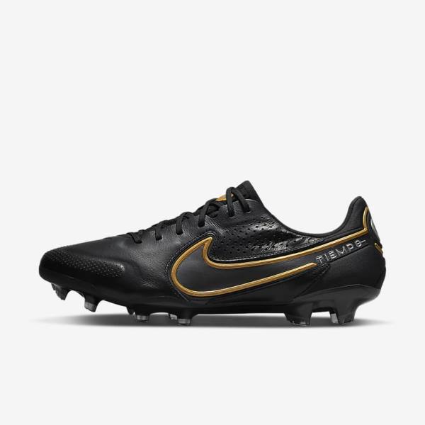 παπουτσια ποδοσφαιρου Nike Tiempo Legend 9 Elite FG Firm-Ground γυναικεια μαυρα σκούρο γκρι μεταλλικός χρυσο χρωμα μεταλλικός σκούρο γκρι | NK209IFN