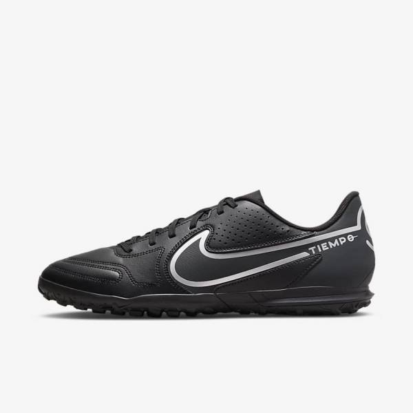 παπουτσια ποδοσφαιρου Nike Tiempo Legend 9 Club TF Turf ανδρικα μαυρα σκούρο γκρι | NK724FMS