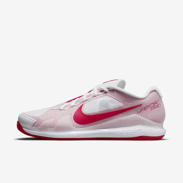 παπουτσια τενις Nike NikeCourt Air Zoom Vapor Pro Clay Court ανδρικα ασπρα κοκκινα | NK207JXL