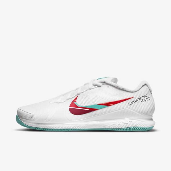 παπουτσια τενις Nike NikeCourt Air Zoom Vapor Pro Hard-Court ανδρικα ασπρα κοκκινα μπορντο τυρκουάζ | NK721UEN