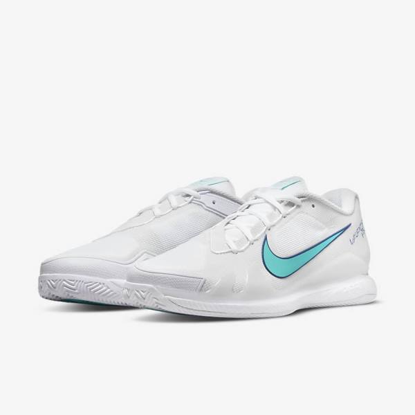 παπουτσια τενις Nike NikeCourt Air Zoom Vapor Pro Clay Court ανδρικα ασπρα ανοιχτο Μπεζ μπλε ρουά μπλε τυρκουάζ | NK816WNL