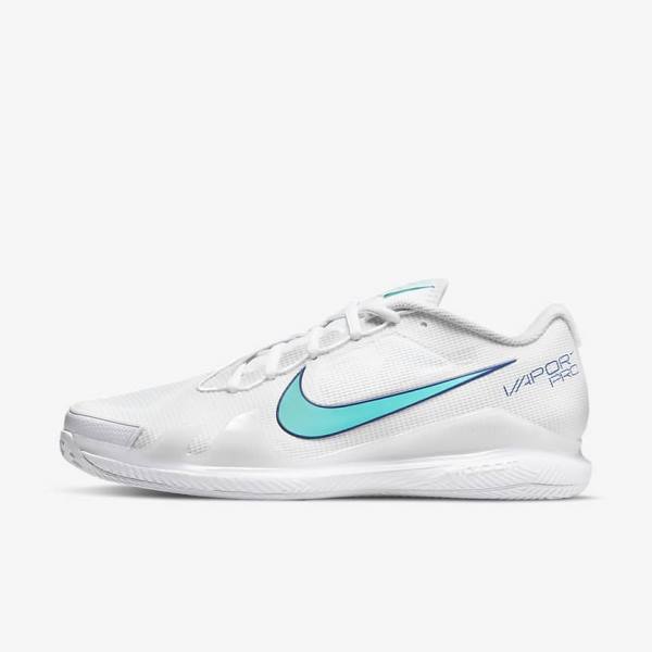 παπουτσια τενις Nike NikeCourt Air Zoom Vapor Pro Clay Court ανδρικα ασπρα ανοιχτο Μπεζ μπλε ρουά μπλε τυρκουάζ | NK816WNL