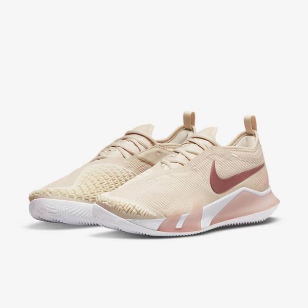 παπουτσια τενις Nike NikeCourt React Vapor NXT Clay Court γυναικεια ασπρα κοραλι κοκκινα | NK708ZHG