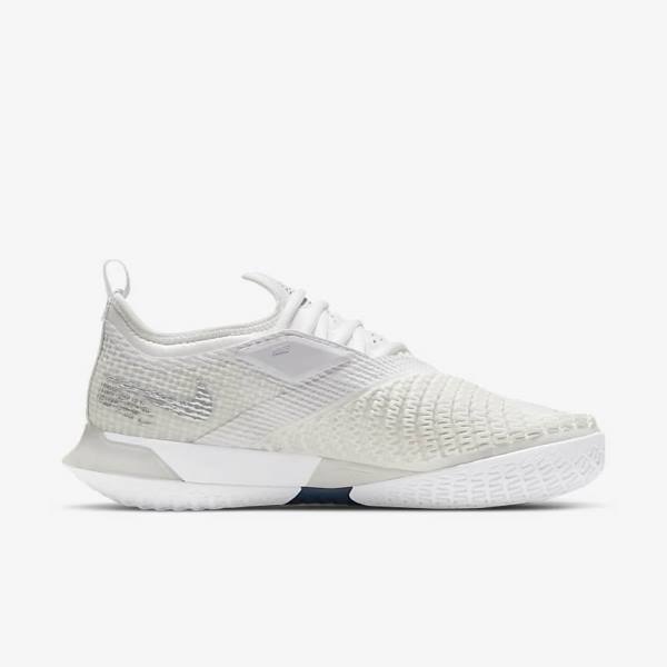 παπουτσια τενις Nike NikeCourt React Vapor NXT Hard Court γυναικεια ασπρα γκρι μεταλλικός ασημι | NK764KNG