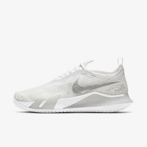 παπουτσια τενις Nike NikeCourt React Vapor NXT Hard Court γυναικεια ασπρα γκρι μεταλλικός ασημι | NK764KNG