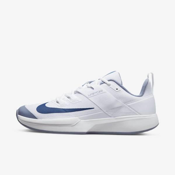 παπουτσια τενις Nike NikeCourt Vapor Lite Hard Court ανδρικα ασπρα σκουρο μπλε | NK591VNG