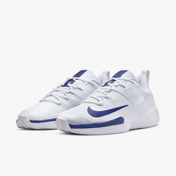 παπουτσια τενις Nike NikeCourt Vapor Lite Clay Court ανδρικα ασπρα μπλε ρουά μπλε | NK715SOL