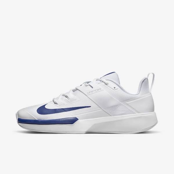 παπουτσια τενις Nike NikeCourt Vapor Lite Clay Court ανδρικα ασπρα μπλε ρουά μπλε | NK715SOL