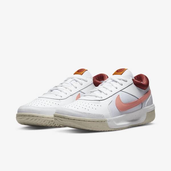 παπουτσια τενις Nike NikeCourt Zoom Lite 3 γυναικεια ασπρα κοκκινα ασπρα ανοιχτο | NK185LUK