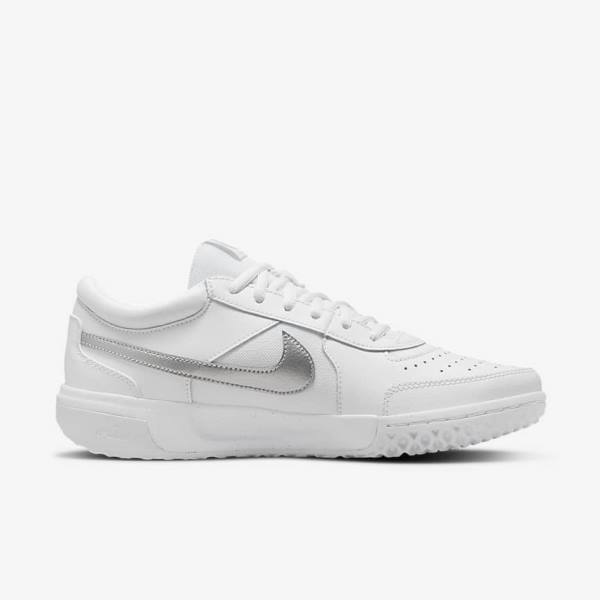 παπουτσια τενις Nike NikeCourt Zoom Lite 3 γυναικεια ασπρα μεταλλικός ασημι | NK863RVQ