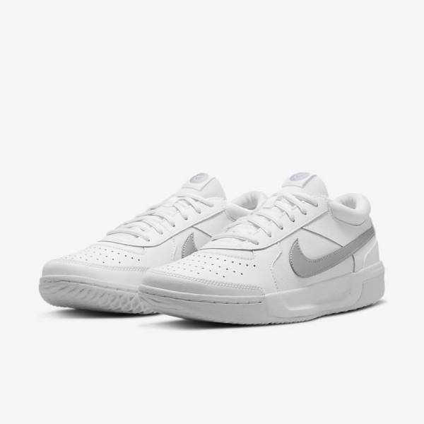 παπουτσια τενις Nike NikeCourt Zoom Lite 3 γυναικεια ασπρα μεταλλικός ασημι | NK863RVQ