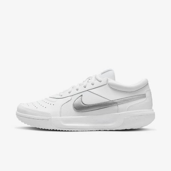 παπουτσια τενις Nike NikeCourt Zoom Lite 3 γυναικεια ασπρα μεταλλικός ασημι | NK863RVQ