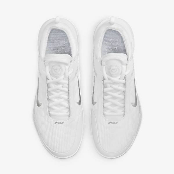 παπουτσια τενις Nike NikeCourt Zoom NXT Hard Court γυναικεια ασπρα γκρι μεταλλικός ασημι | NK059CUI