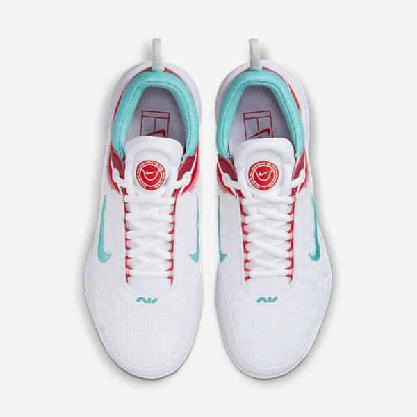 παπουτσια τενις Nike NikeCourt Zoom NXT Hard Court γυναικεια ασπρα ανοιχτο ασημι κοκκινα τυρκουάζ | NK391IYN