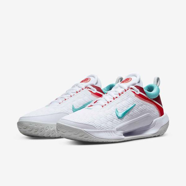 παπουτσια τενις Nike NikeCourt Zoom NXT Hard Court γυναικεια ασπρα ανοιχτο ασημι κοκκινα τυρκουάζ | NK391IYN