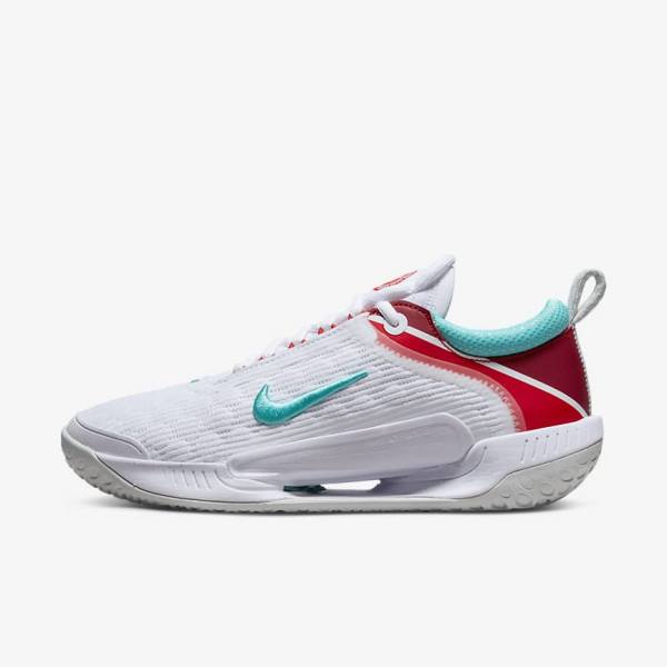 παπουτσια τενις Nike NikeCourt Zoom NXT Hard Court γυναικεια ασπρα ανοιχτο ασημι κοκκινα τυρκουάζ | NK391IYN