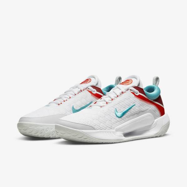 παπουτσια τενις Nike NikeCourt Zoom NXT Hard Court ανδρικα ασπρα ανοιχτο ασημι κοκκινα τυρκουάζ | NK683NHK