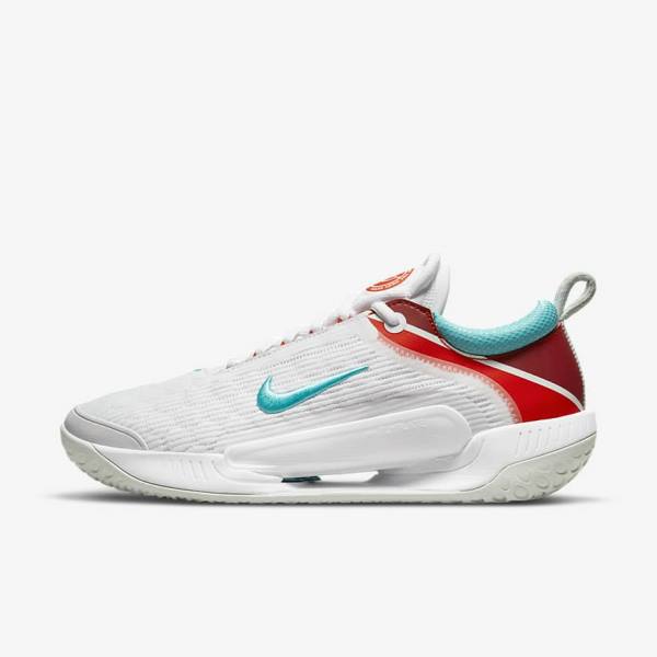 παπουτσια τενις Nike NikeCourt Zoom NXT Hard Court ανδρικα ασπρα ανοιχτο ασημι κοκκινα τυρκουάζ | NK683NHK