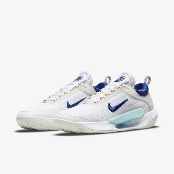 παπουτσια τενις Nike NikeCourt Zoom NXT Clay Court ανδρικα ασπρα ανοιχτο Μπεζ τυρκουάζ μπλε ρουά μπλε | NK923KUV