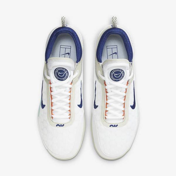 παπουτσια τενις Nike NikeCourt Zoom NXT Hard Court ανδρικα ασπρα ανοιχτο Μπεζ τυρκουάζ μπλε ρουά μπλε | NK983HWN