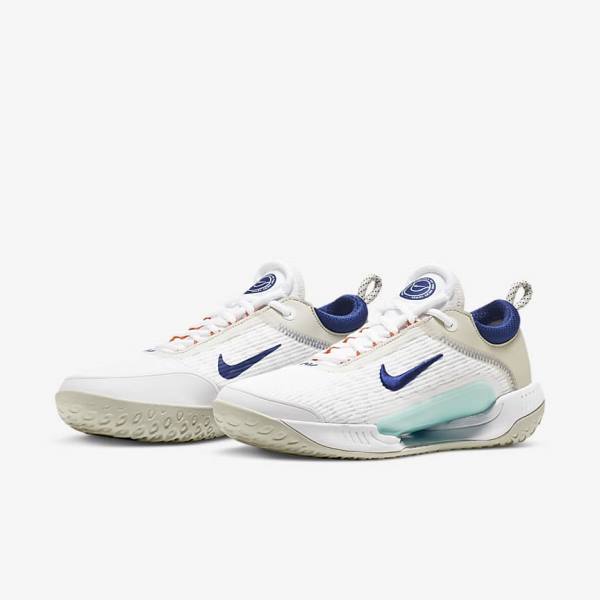 παπουτσια τενις Nike NikeCourt Zoom NXT Hard Court ανδρικα ασπρα ανοιχτο Μπεζ τυρκουάζ μπλε ρουά μπλε | NK983HWN