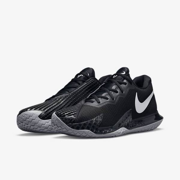 παπουτσια τενις Nike NikeCourt Zoom Vapor Cage 4 Rafa Hard Court ανδρικα μαυρα μεταλλικός ασημι | NK671ZPM