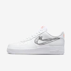 Αθλητικά Παπούτσια Nike Air Force 1 07 ανδρικα ασπρα πορτοκαλι Πλατίνα μαυρα | NK493IMW