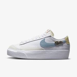 Αθλητικά Παπούτσια Nike Blazer Low flatforms Next Nature γυναικεια ασπρα ροζ ασπρα μπλε | NK142GAM