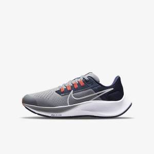 παπουτσια για τρεξιμο Nike Air Zoom Pegasus 38 Older δρομου παιδικα γκρι σκουρο μπλε πορτοκαλι ασπρα | NK940YUR