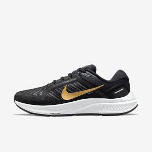 παπουτσια για τρεξιμο Nike Air Zoom Structure 24 δρομου γυναικεια μαυρα σκούρο γκρι μεταλλικός χρυσο χρωμα | NK307VSY