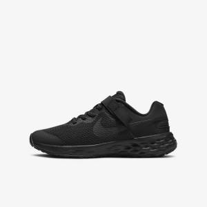 παπουτσια για τρεξιμο Nike Revolution 6 FlyEase Older Easy On-Off δρομου παιδικα μαυρα σκούρο γκρι | NK431OQS