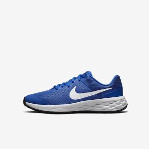 παπουτσια για τρεξιμο Nike Revolution 6 Older δρομου παιδικα μπλε ρουά μαυρα ασπρα | NK748SOZ