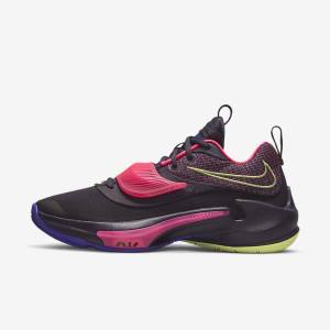 παπουτσια μπασκετ Nike Zoom Freak 3 ανδρικα μωβ ροζ μωβ ανοιχτο λεμόνι | NK679EZU