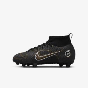 παπουτσια ποδοσφαιρου Nike Jr. Mercurial Superfly 8 Pro FG Younger and Older Firm-Grounds παιδικα μαυρα μεταλλικός ασημι γκρι μεταλλικός χρυσο χρωμα | NK864IBF