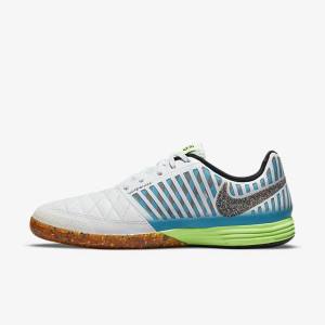 παπουτσια ποδοσφαιρου Nike Lunar Gato II IC Indoor Court ανδρικα ασπρα ανοιχτο μπλε μαυρα μαυρα | NK324NFL