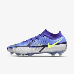 παπουτσια ποδοσφαιρου Nike Phantom GT2 Dynamic Fit Elite FG Firm-Ground γυναικεια μπλε γκρι | NK124ESV