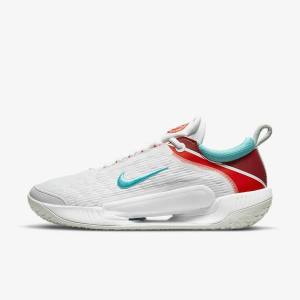 παπουτσια τενις Nike NikeCourt Zoom NXT Hard Court ανδρικα ασπρα ανοιχτο ασημι κοκκινα τυρκουάζ | NK683NHK